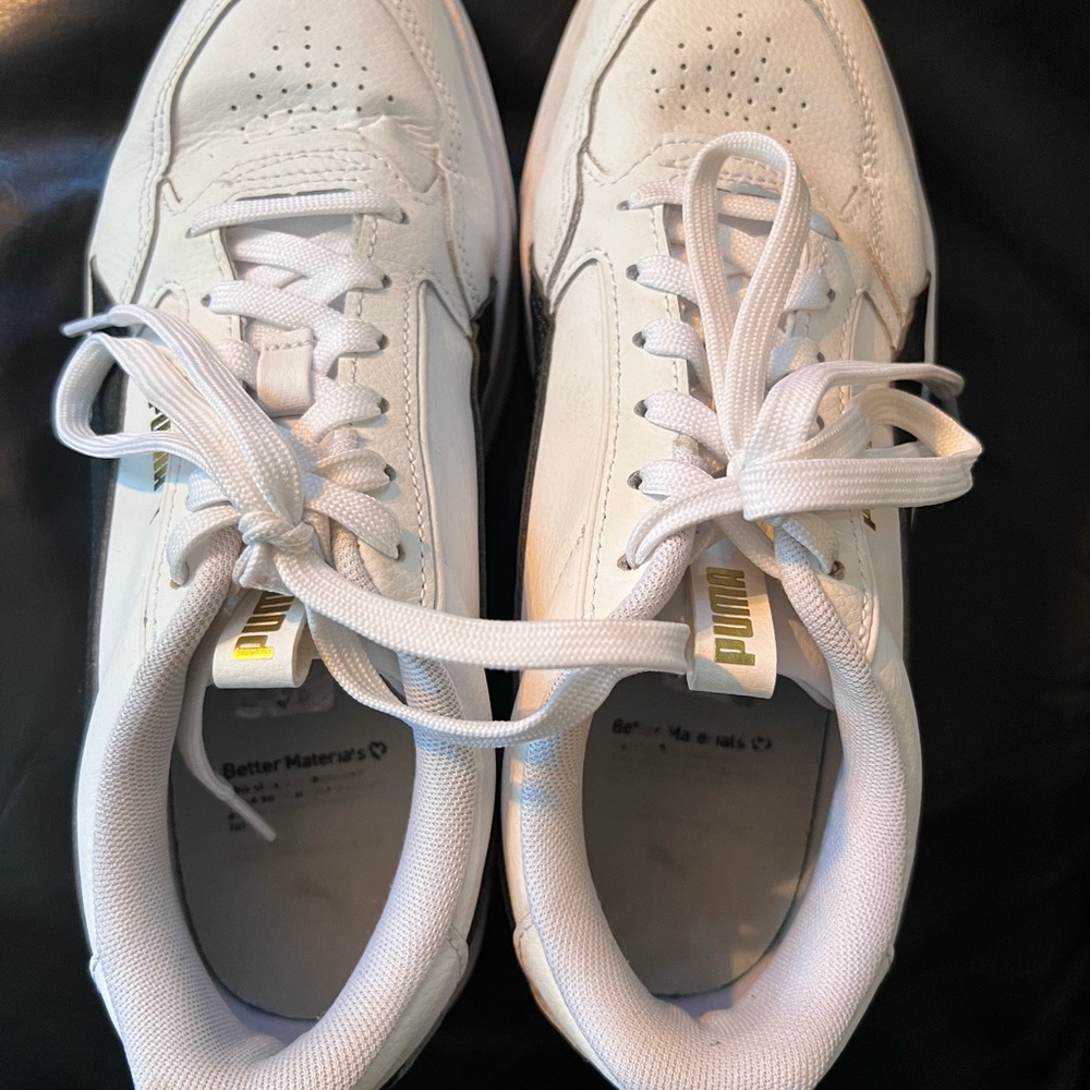 Puma Classic White and Black Platform Sneakers - Picture 4 of 6